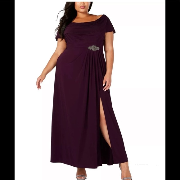 Women’s Formal Dress 8 Plus Size 18W 22W Purple Eggplant Alex Evenings Cowl Neck - Picture 1 of 6